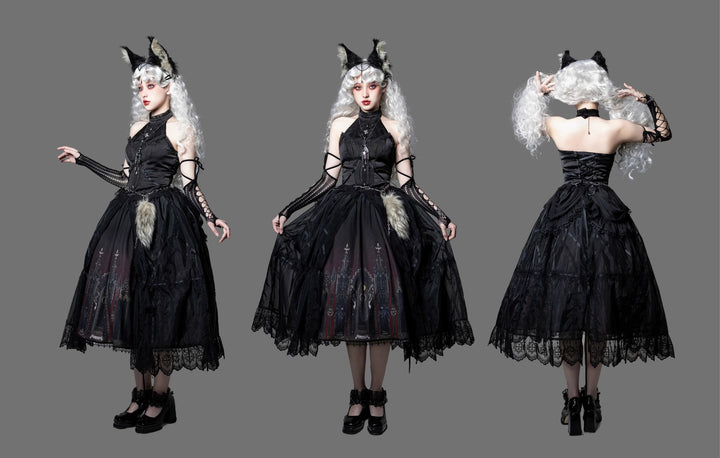 Wuyuzhe~Wolf Hunter~Gothic Lolita SK Set Halter Overskirt Cape Vest   