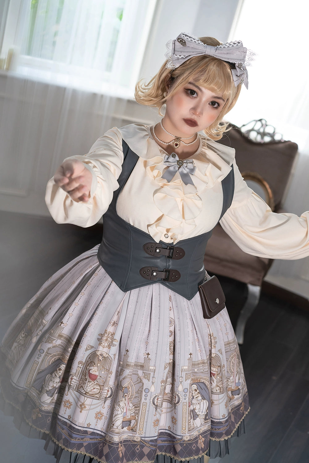 (BFM)Miss Point~Demon Hunting Notes~Gothic Lolita Cross Print Short Skirt   
