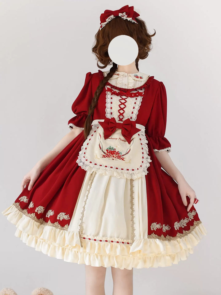 Strawberry Witch~Tochigi Girl~Sweet Lolita Strawberry Embroidered Dress   