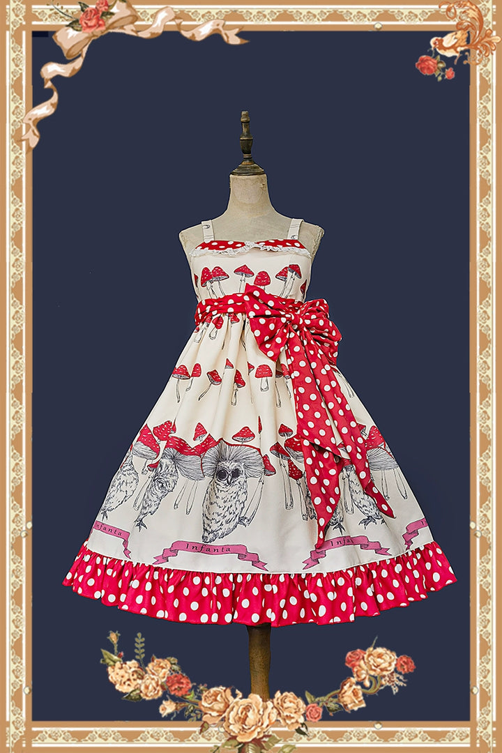 Infanta~Mushroom~Sweet Lolita JSK Dress Printing Dress Short Sleeve Shirt apricot pink JSK S 