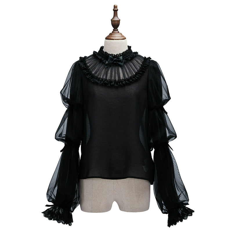 Summer Fairy~IP Collab Sweet Lolita Jumper Dress Flutter Sleeves OP Black long sleeve shirt F 