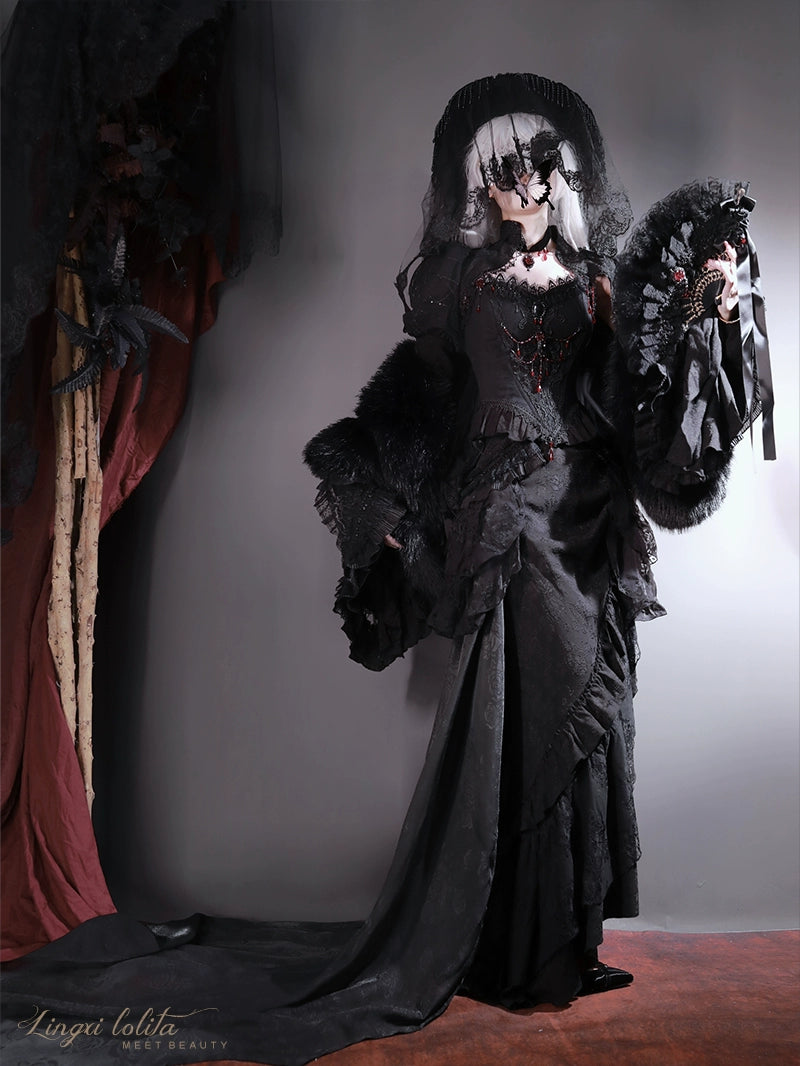 Lingxi Lolita~Lord of the Night~Gothic Lolita Skirt Suit Mermaid Skirt and Fishbone Bodice 42159:730285