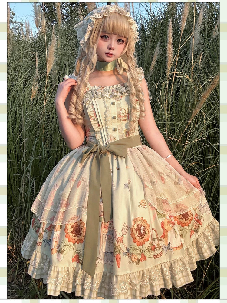 Bunny Harvest Season - Country Lolita Peter Pan Collar OP, Bunny Print JSK 44533:811827