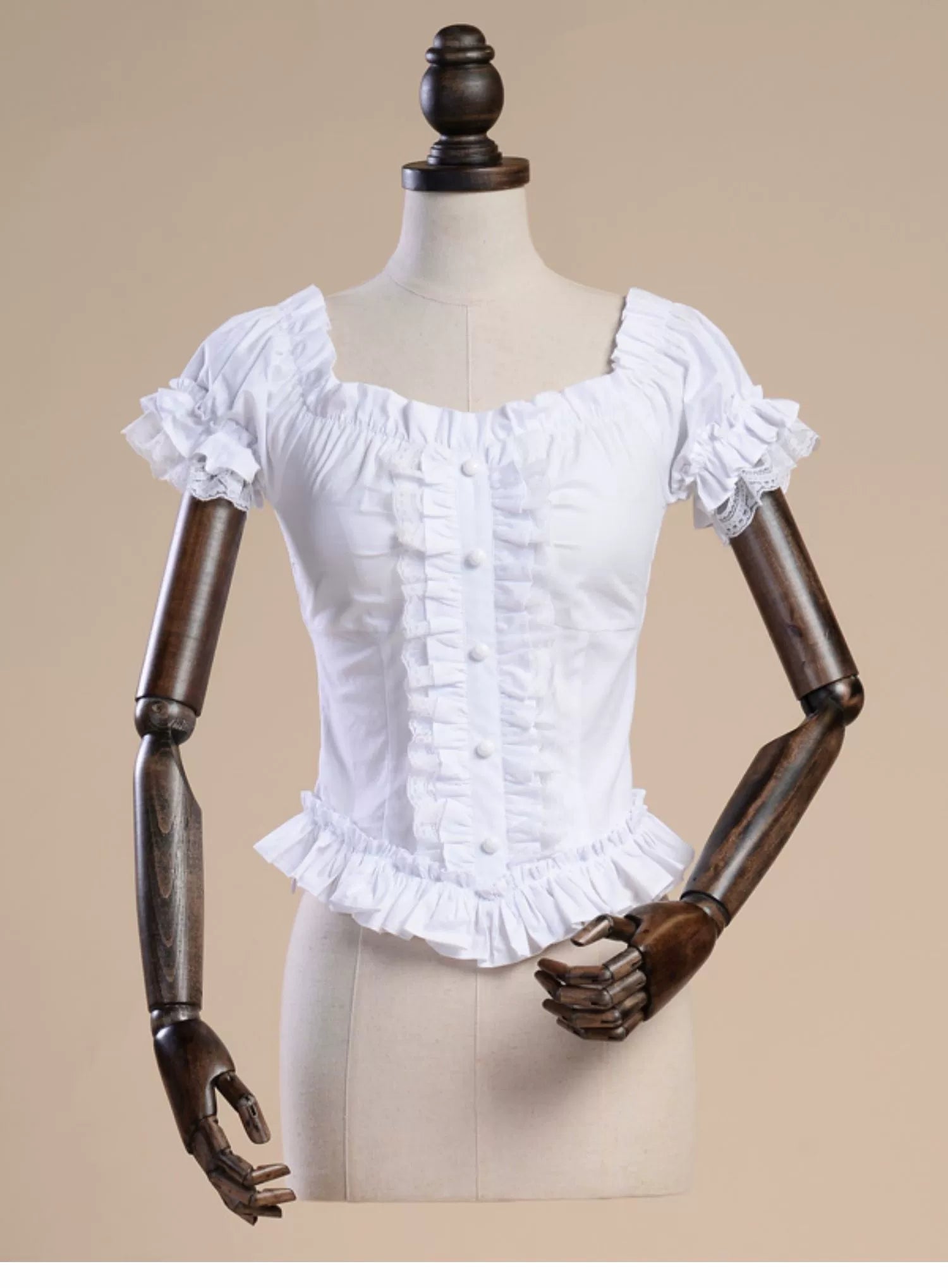 Lace Garden - Elegant Lolita Lace Shirt, Off-Shoulder (White / L M S XL) 43496:784064