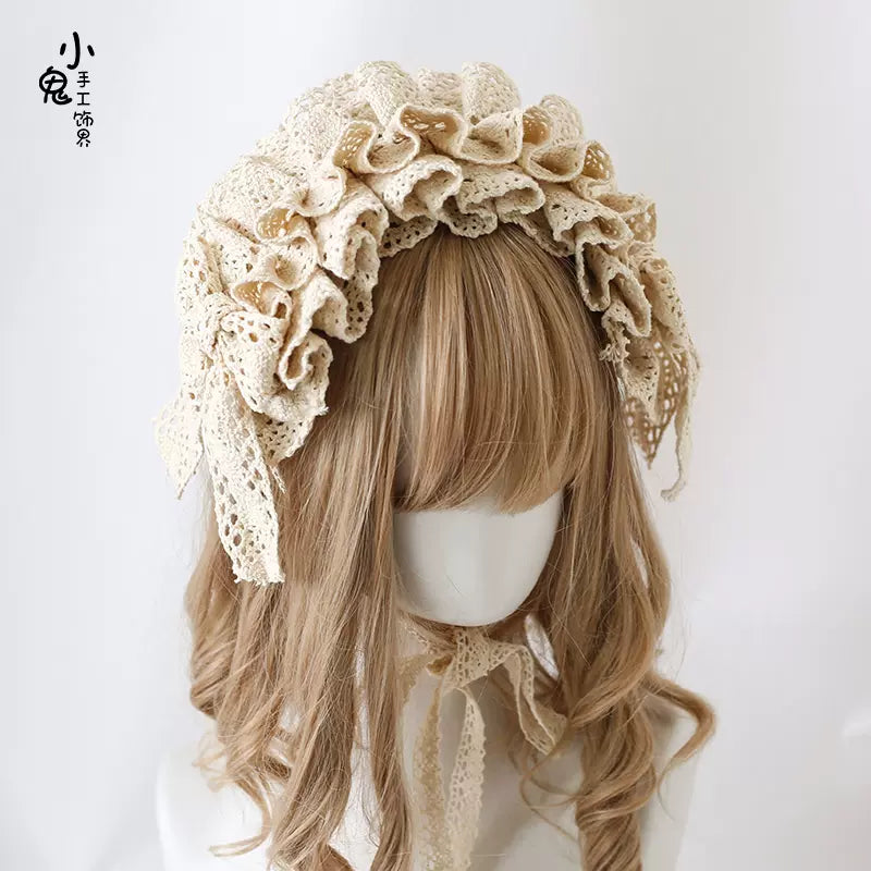 Xiaogui - Sweet Lolita Lace Headdress Cotton version - ivory