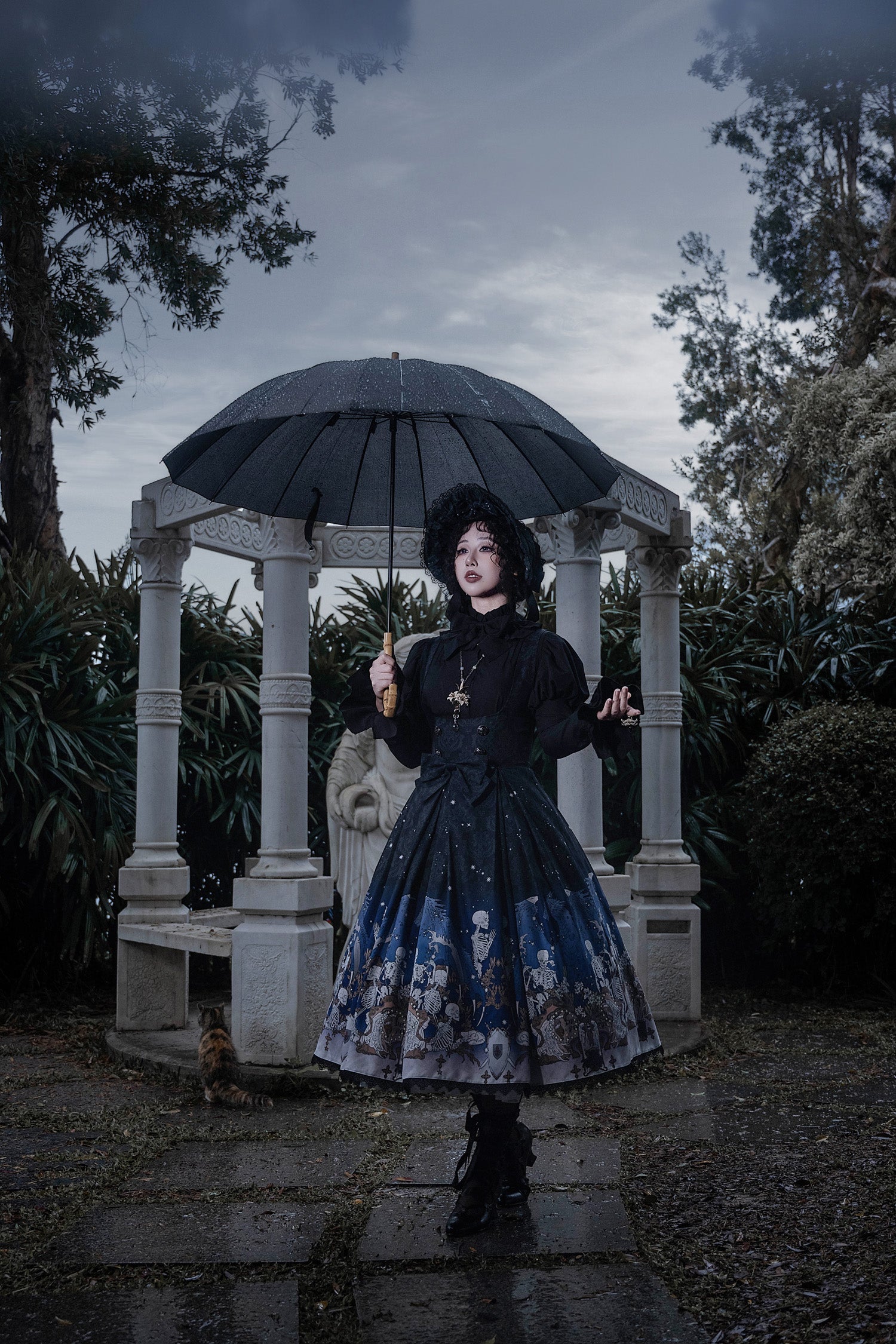 Nn Star - Dragonbone Lily - Dragon Skeleton Print Gothic Lolita Bust-supporting JSK and BNT 42664:748565