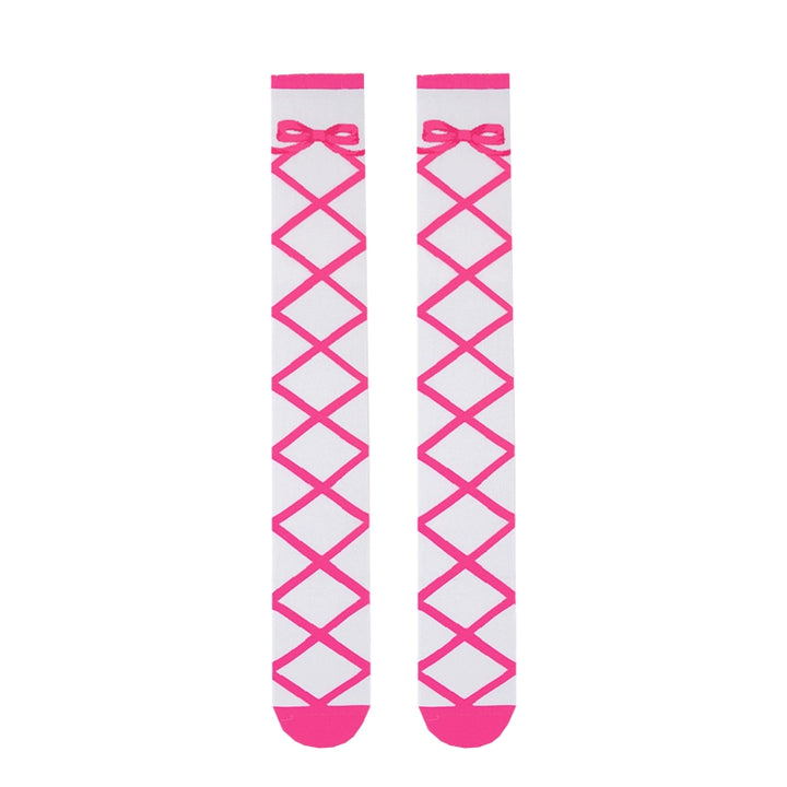 Roji Roji~Sweet Lolita Cotton Mid-Calf Socks knee-high socks rose pink straps 