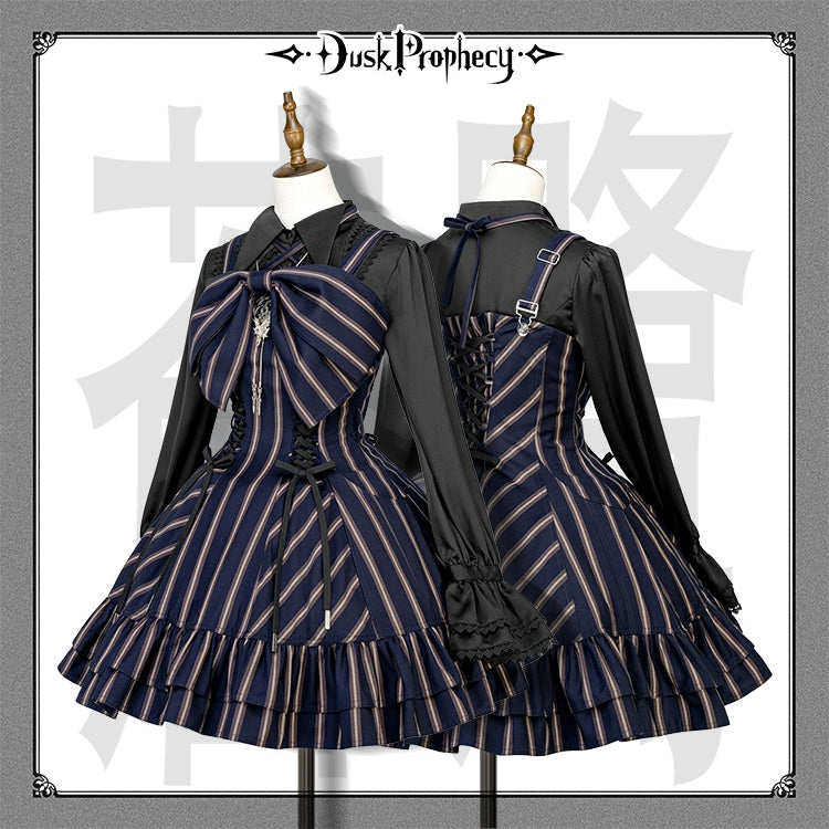DuskProphecy - Heron - Classic Lolita Striped JSK Dress, Halter Neckline (L M S XL) 44313:803330