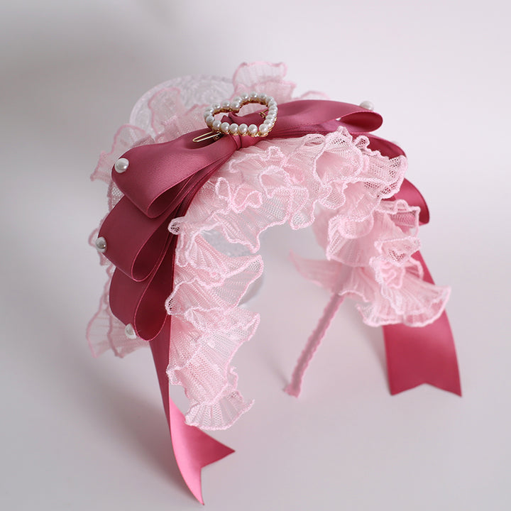 Xiaogui~Velvet Cake~Sweet Lolita Head Accessory Set with Ribbon Bow Details Heart-shaped Hair Hoop Only