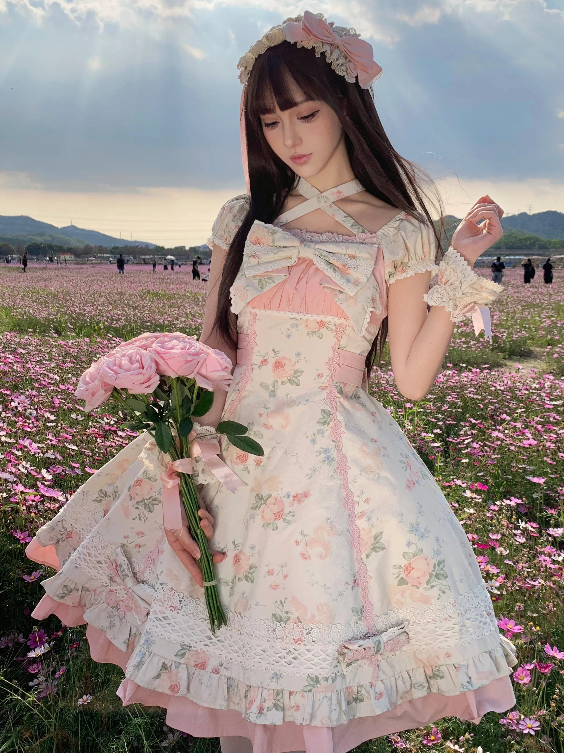 Meet Spring - Floral Printed Old School Lolita OP Dress 44915:827733