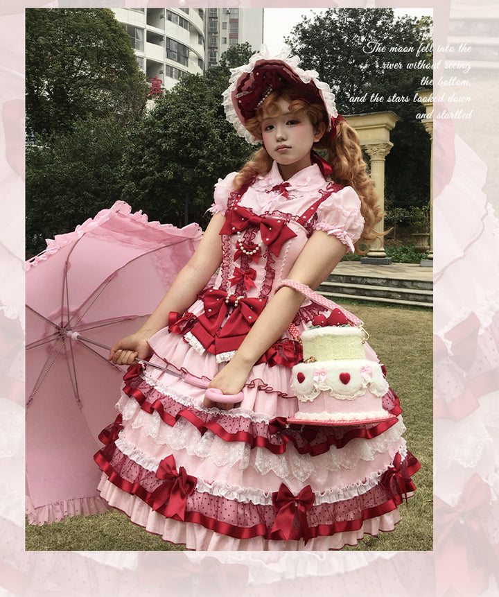 Sakurahime~Ribbon Strawberry~Sweet Lolita JSK and BNT with Old School Lolita Style 42537:744390