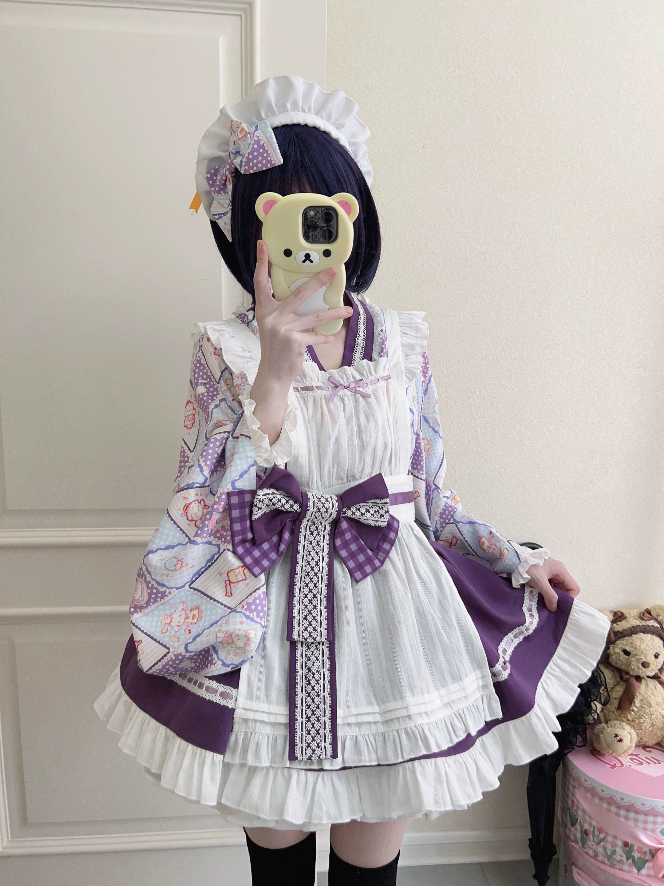 Sugar Girl - Showa Sweetness - Maid Wa Lolita Skirt Set Cute Summer Lolita Bow Apron