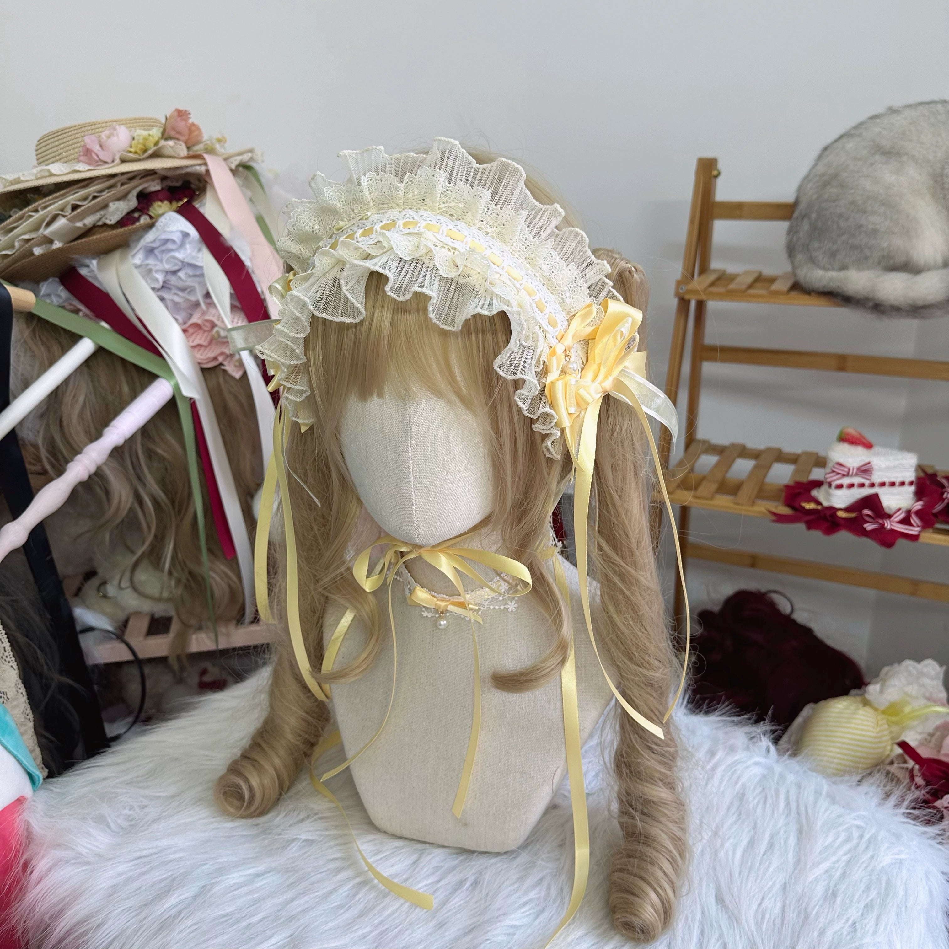 Chestnut Lolita - Sweet Lolita Headdress, Bow and Lace Decoration Yellow Hairband Only