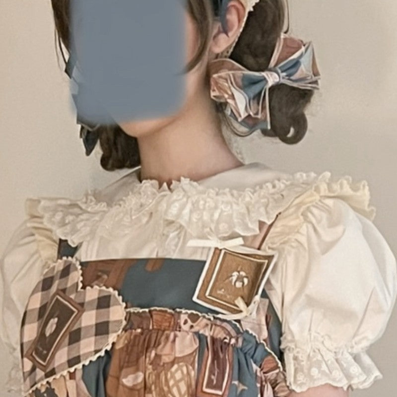 Babyblue~Vintage Lolita bonnet Hairband Bear Prints Hraddress   