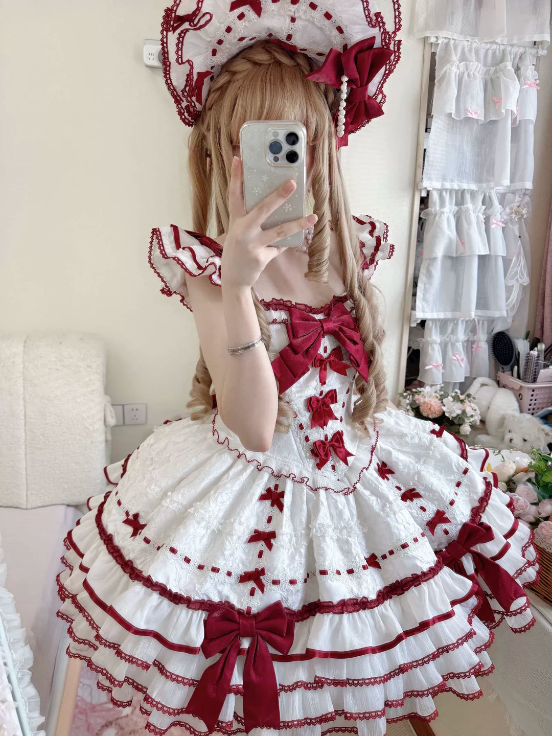 Sakurahime - Velour Love - Princess Sweet Lolita JSK Dress, Tiered Ruffles