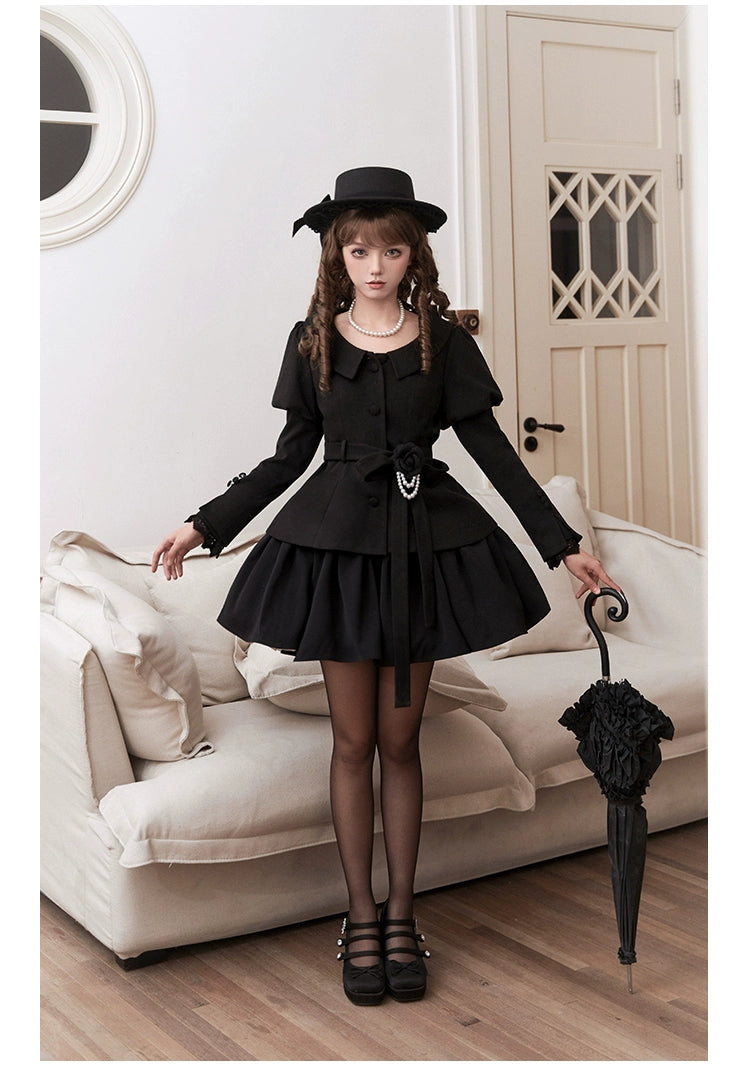 With PUJI~Old Testament~Classic Lolita Coat Black Plush Lolita Cape and Brooch