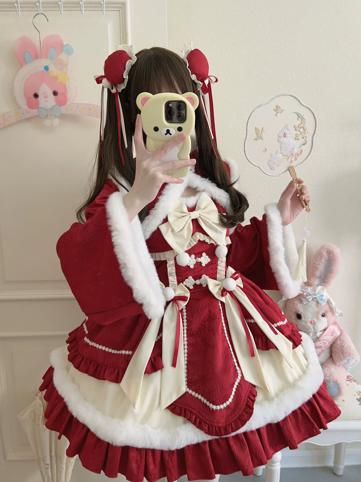 Sugar Girl~Taomian Meiyi~Winter Qi Lolita JSK Suit New Year Lolita Dress