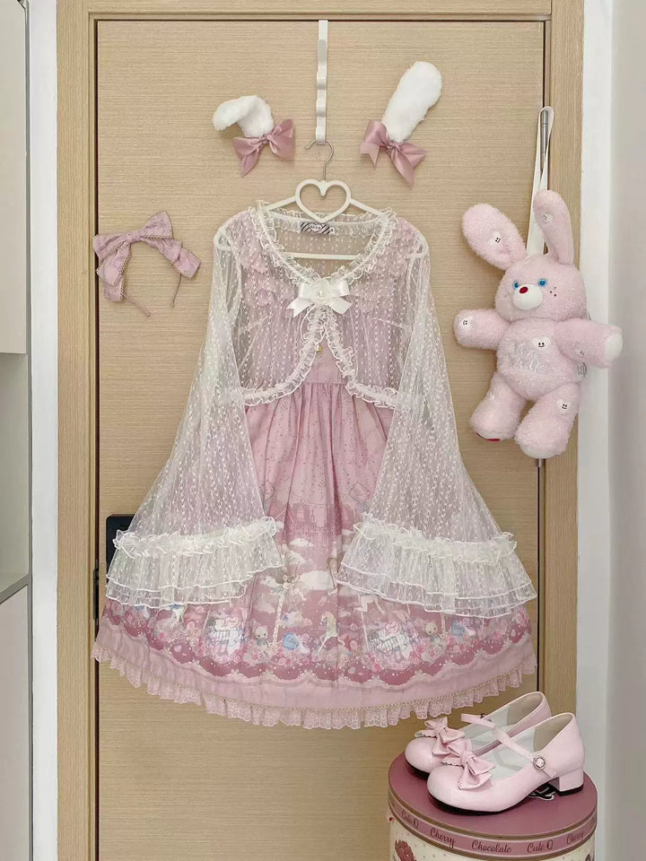 Magic Tea Party~Flower~Classic Lolita Tulle Cardigan with Princess-Sleeves White tulle cardigan only M