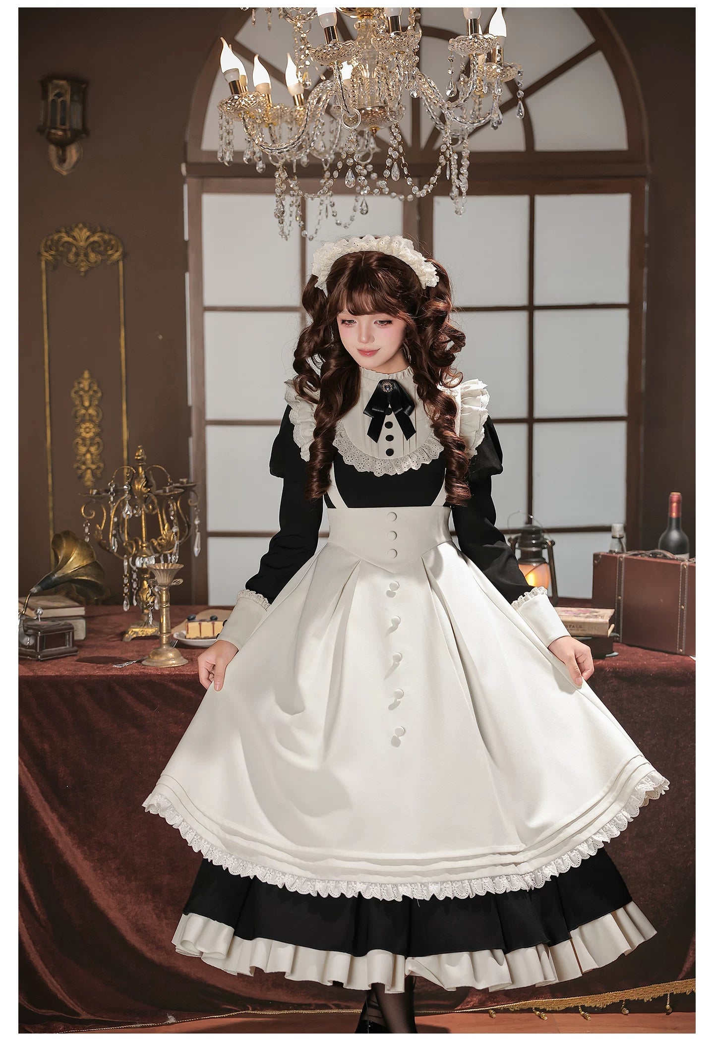 Miss Lita - Classic Lolita Maid OP Dress, Adjustable Flutter Sleeve Apron 45858:865762