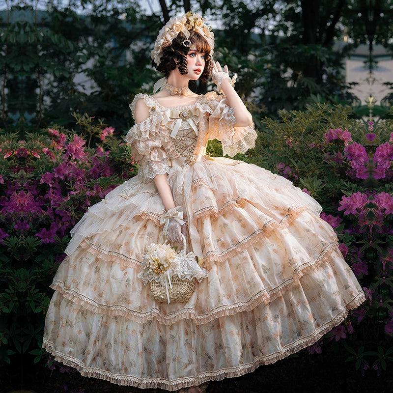 Cat Fairy~Rose Letter~Wedding Lolita JSK Dress Bridal Chiffon Floral Print   