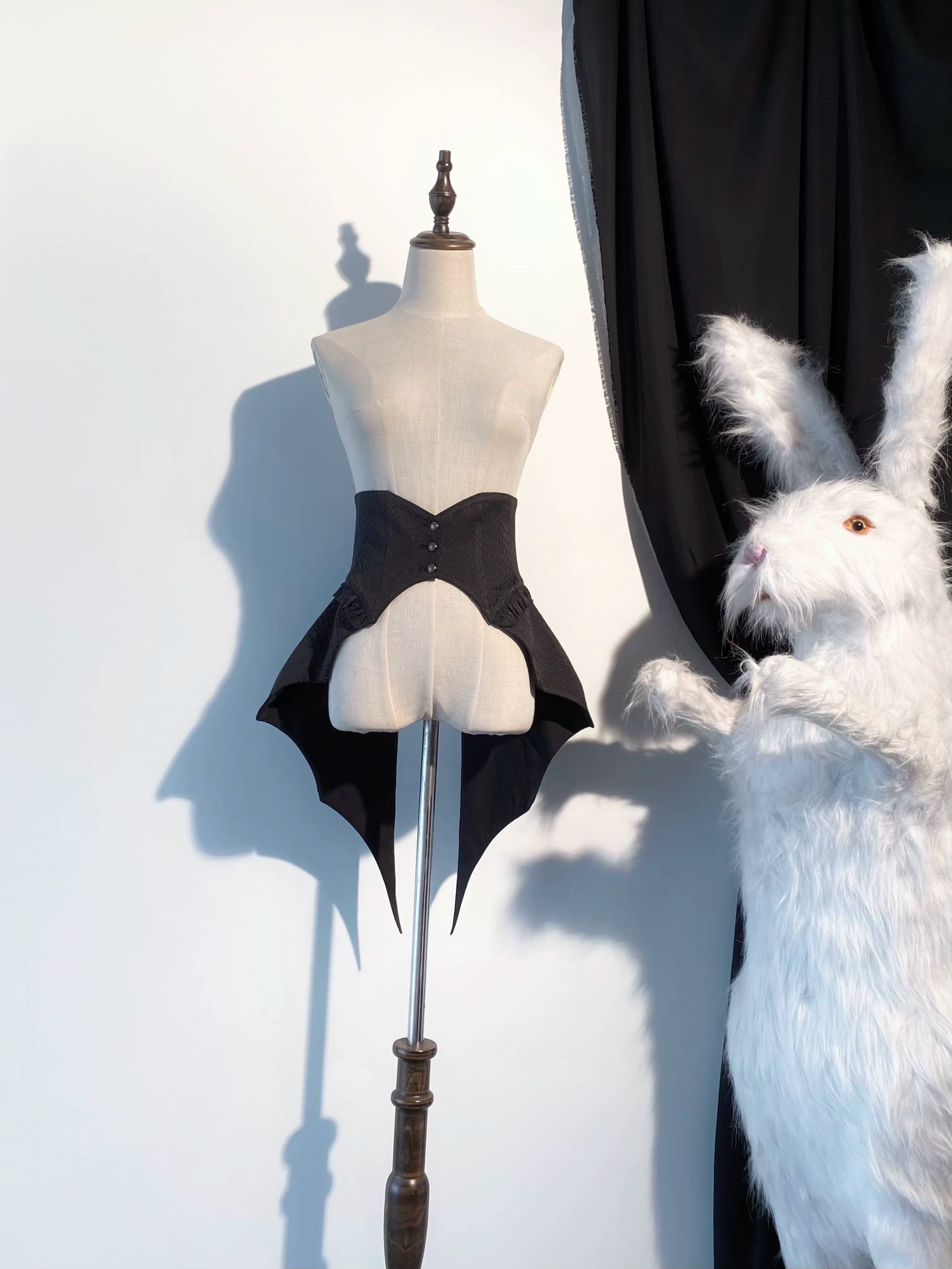 Blue Moon Bone Erosion - Gothic Lolita Waist Cincher, Bat Wing Hem (Black / L M S XL) 44453:809562