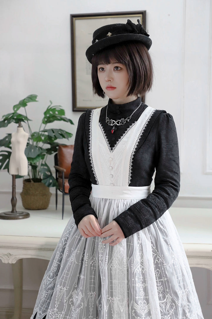 MILU ORIG~Dream Window~Maid Lolita OP Dress with Embroidered Apron and Coat