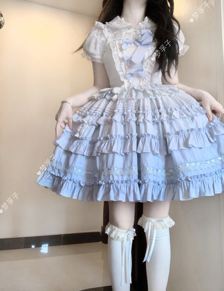 Mengfuzi~Little Milkfoo~Vintage Lolita Gradient Dress XS blue JSK (free side clip) 