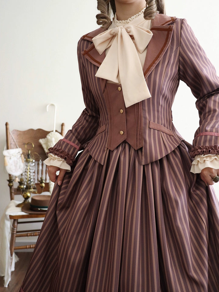 Miss Point~Classical Chocolate~Classic Lolita Jacket Elegant Striped Short Outwear