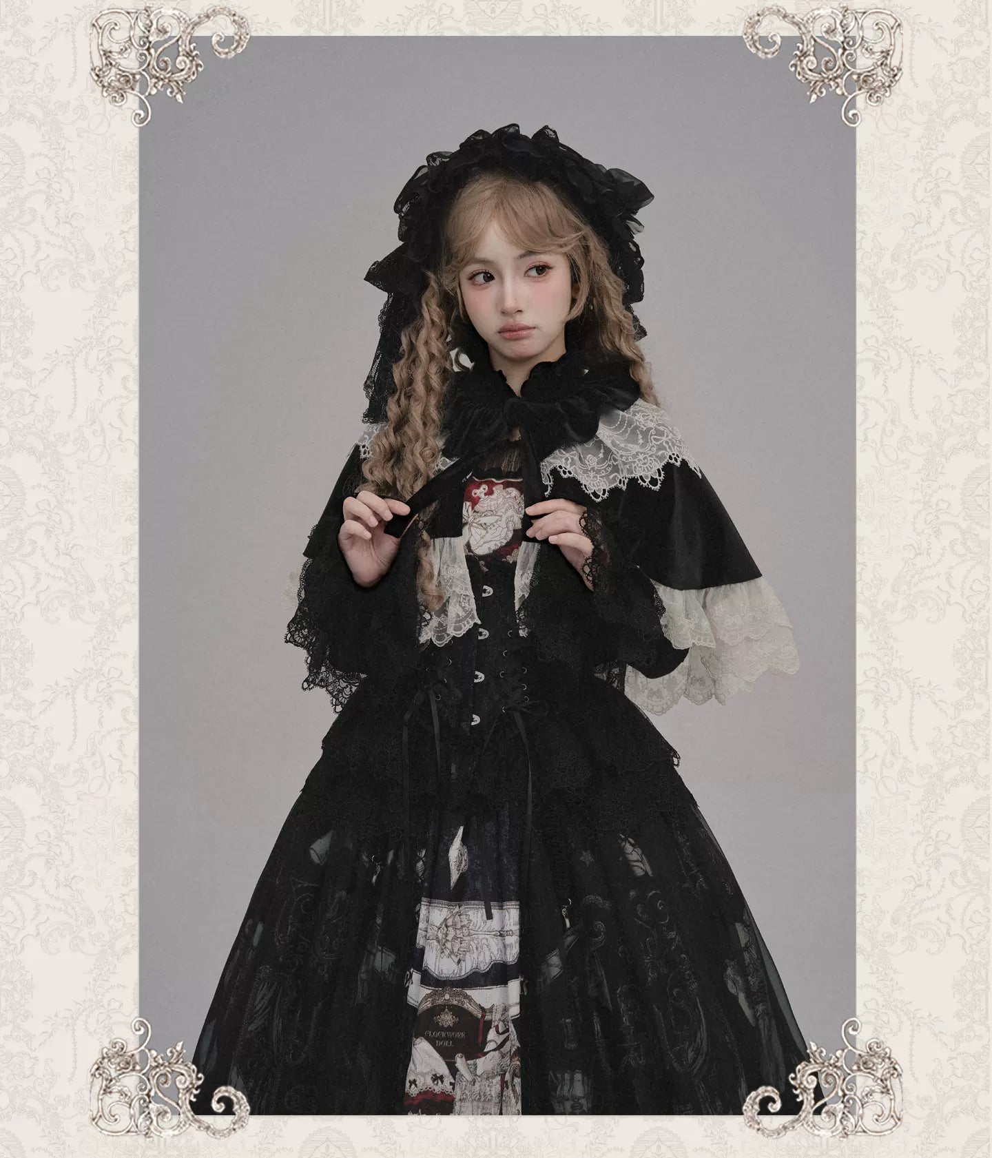 Clockwork Doll - Gothic Lolita Printed Dress, Lace & Bows 45186:839301