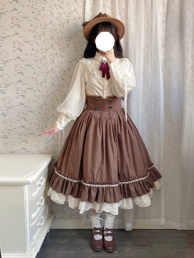 Miss Point~Rose Doll~Elegant Lolita Striped Fishbone Skirt XS mocha 