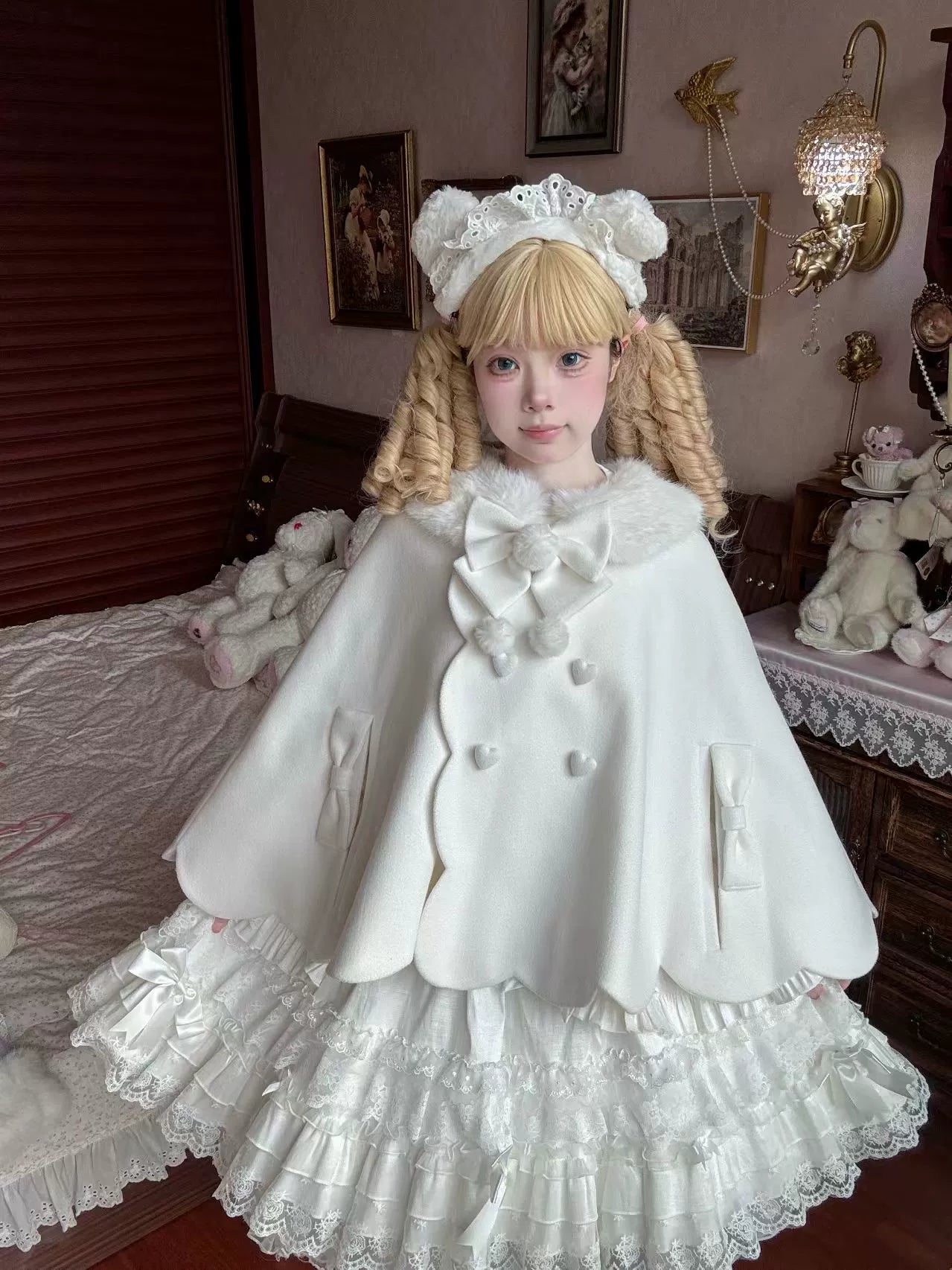 Jiuniangtutao - Sweet Wine Bunny - Scalloped Sweet Lolita Cape, Bunny Ears 44358:805303