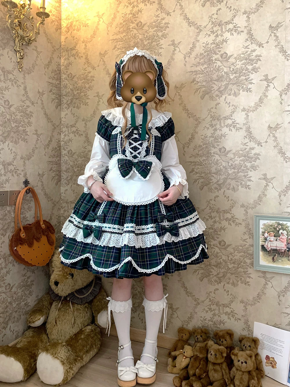 Plaid Petal Bunny - Old School Lolita Plaid OP Dress, Petal-shaped Hem 44673:818301