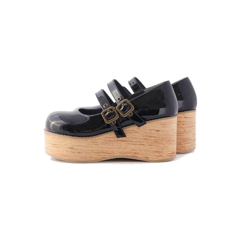 (Buy for me) MODO~Retro Lolita Round Toe Wood Bottom Shoes 34 patent black (high heel) 