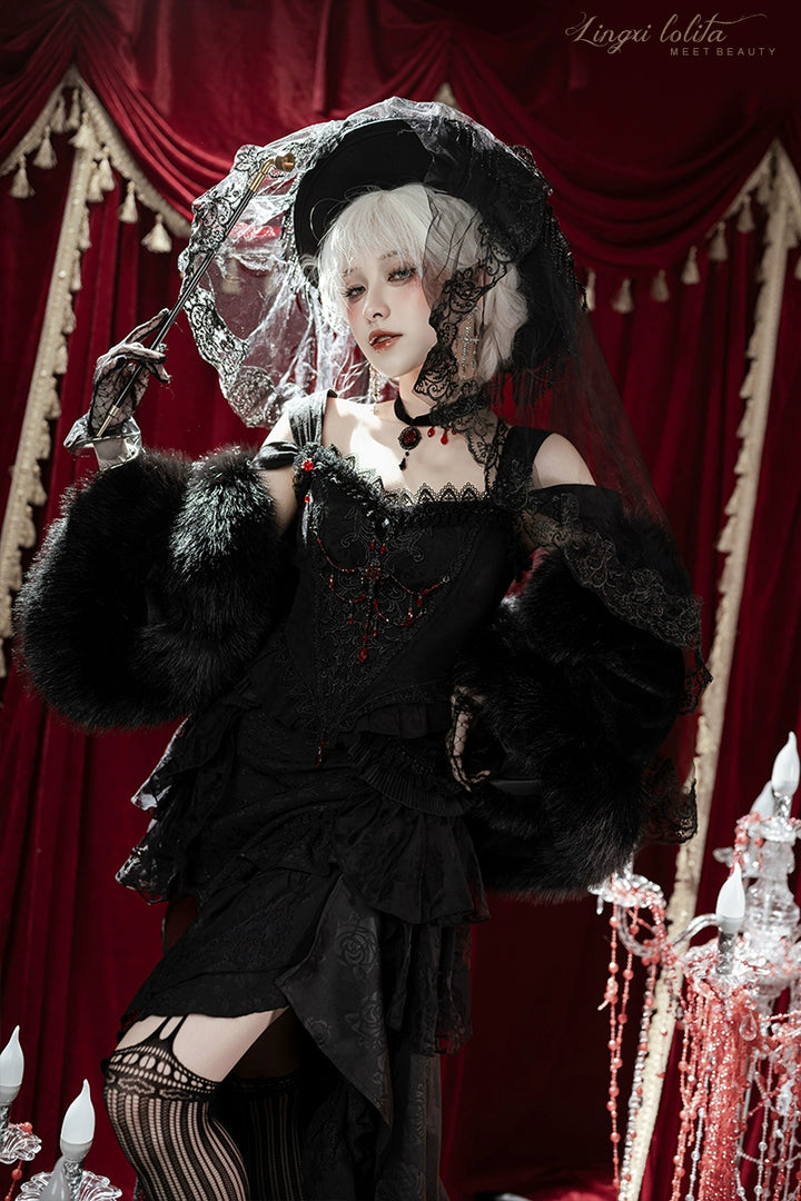 Lingxi Lolita~Lord of the Night~Gothic Lolita Skirt Suit Mermaid Skirt and Fishbone Bodice 42159:730276