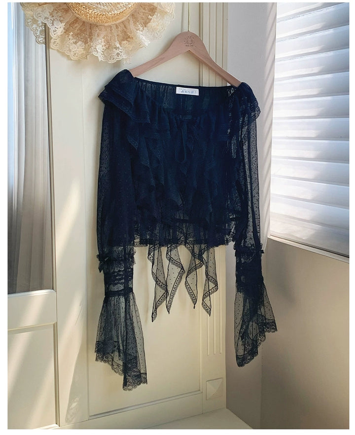 With PUJI~Letters and Poetry~Summer Classic Lolita Tulle Lace Bolero with Multi-Color Black S