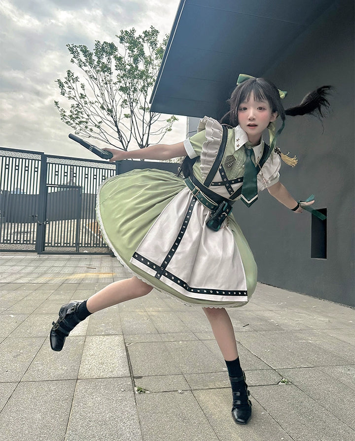 Forest Fluorescent Carps~Girl's Weapon~Military-Inspired Maid Lolita OP Suit
