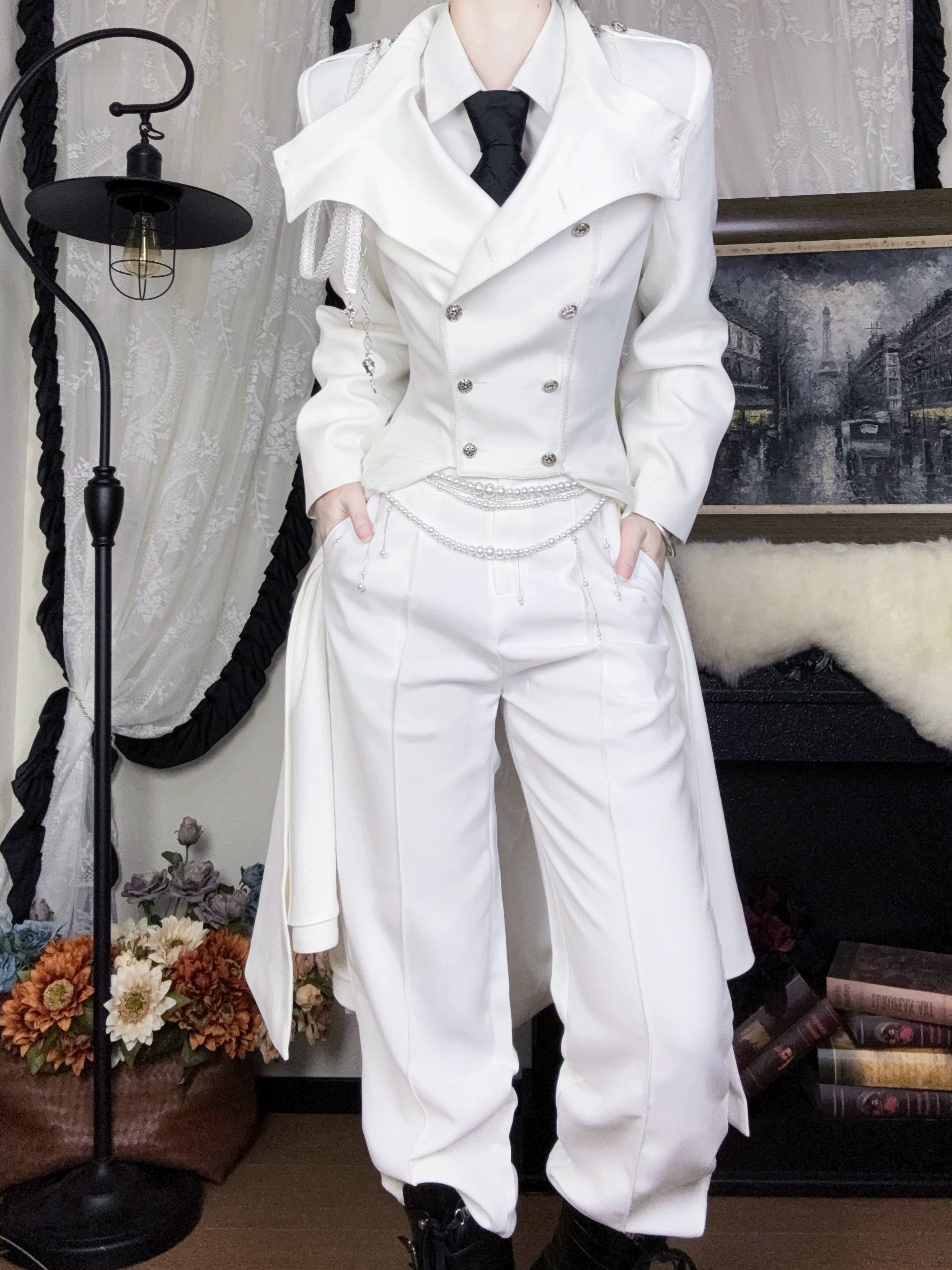 Galaxy Key - Eternal Night Moon - Double-Breasted Ouji Lolita Coat, Built-in Shoulder Pads 44342:805353