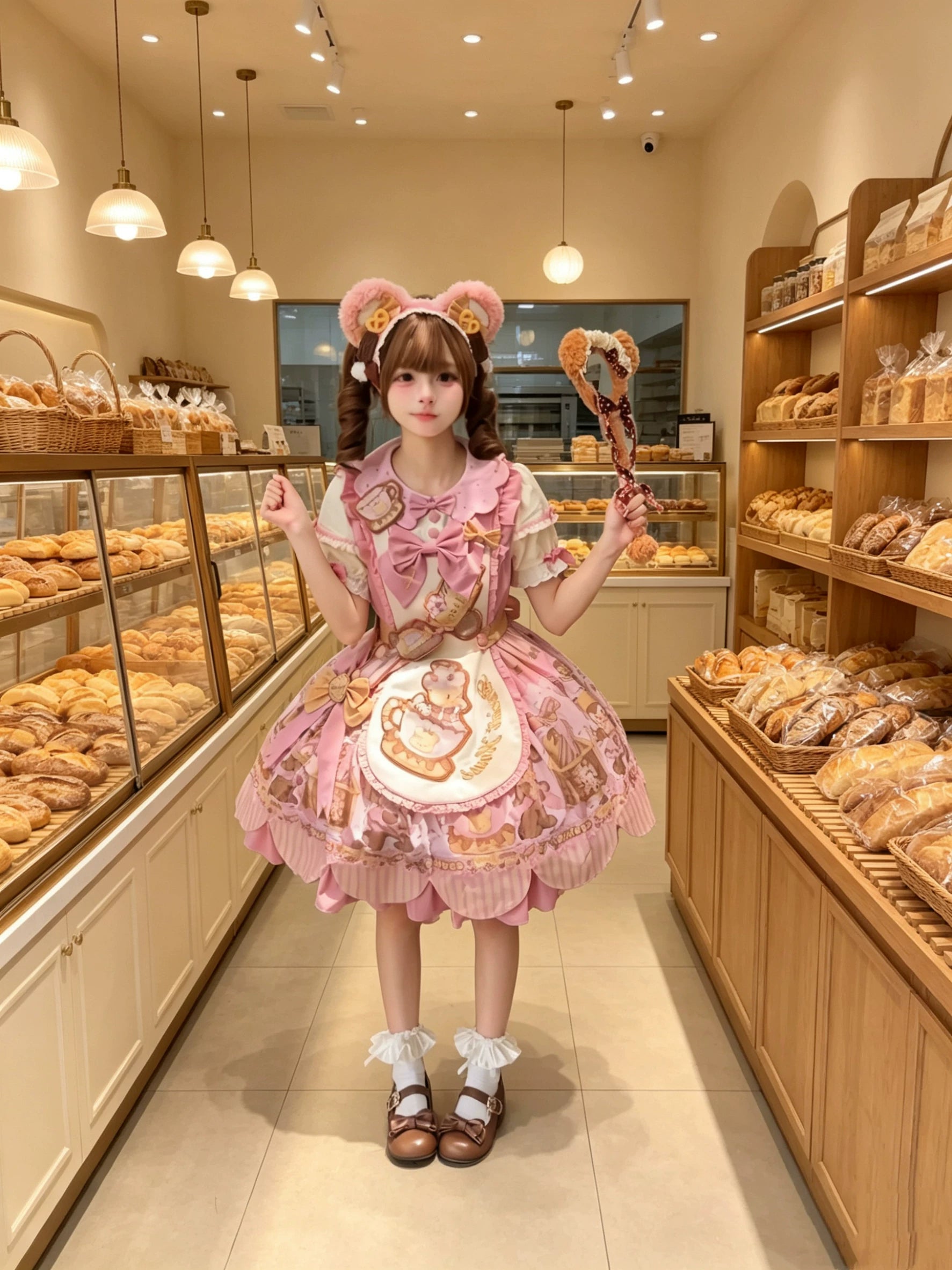 Bear Biscuit SP - Kawaii Lolita Bear Printed Dress Set with Bows 45375:846444