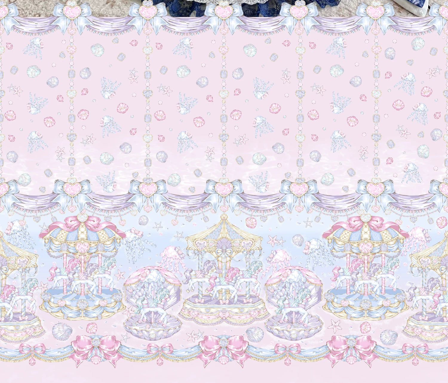 Glimmering Carousel - Sweet Lolita OP & JSK Dress Set, Ocean Carousel Print 45827:863927
