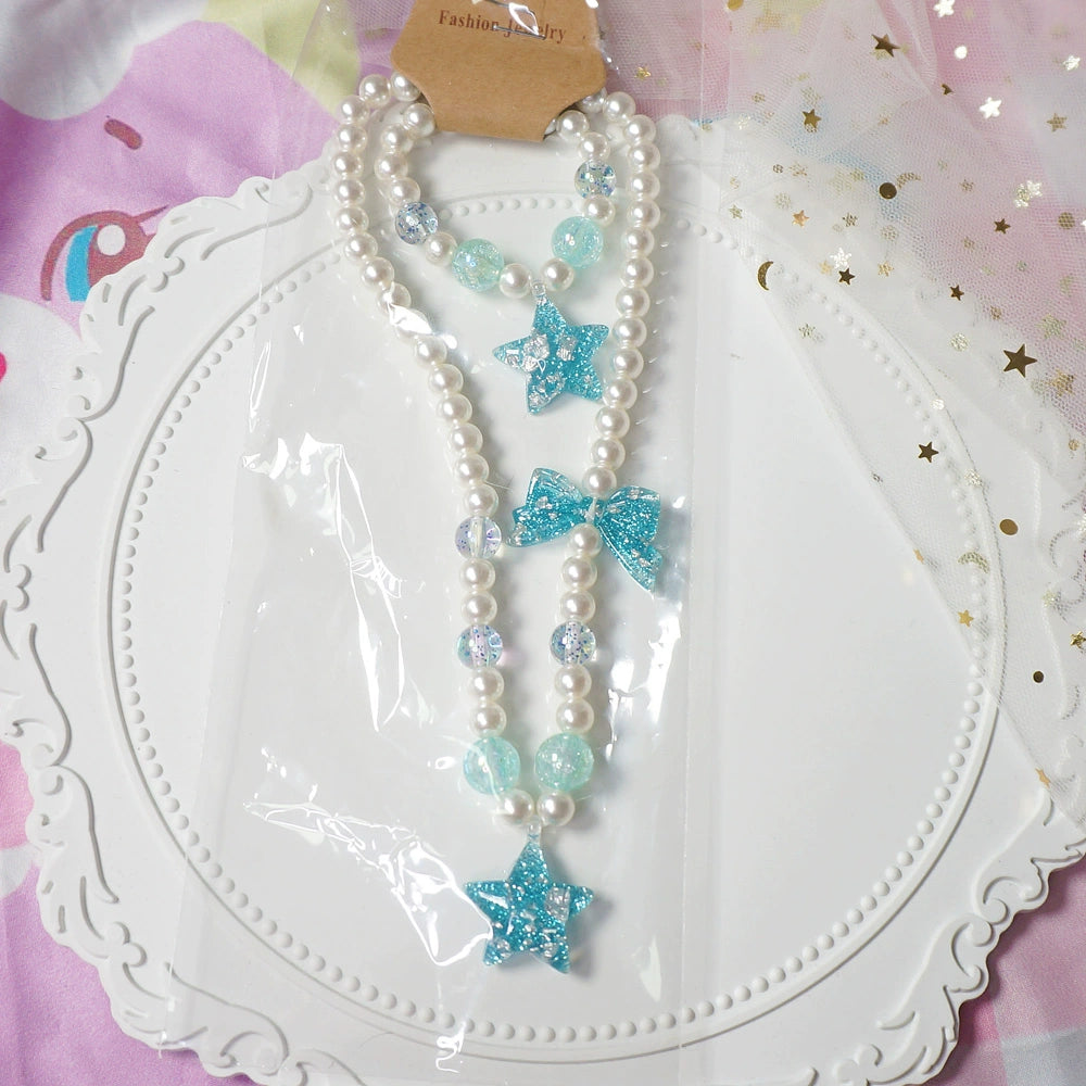 MaoJiang Handmade~Kawaii Lolita Necklace Gradient Choker Blue star necklace + bracelet  