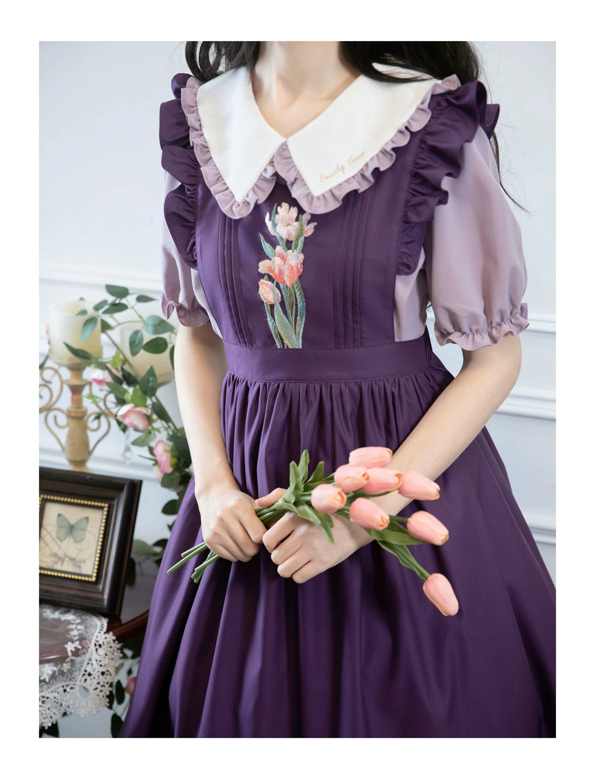 Little Florist - Classic Lolita Salopette Dress & Blouse Set, Tulip Embroidery 45833:864191