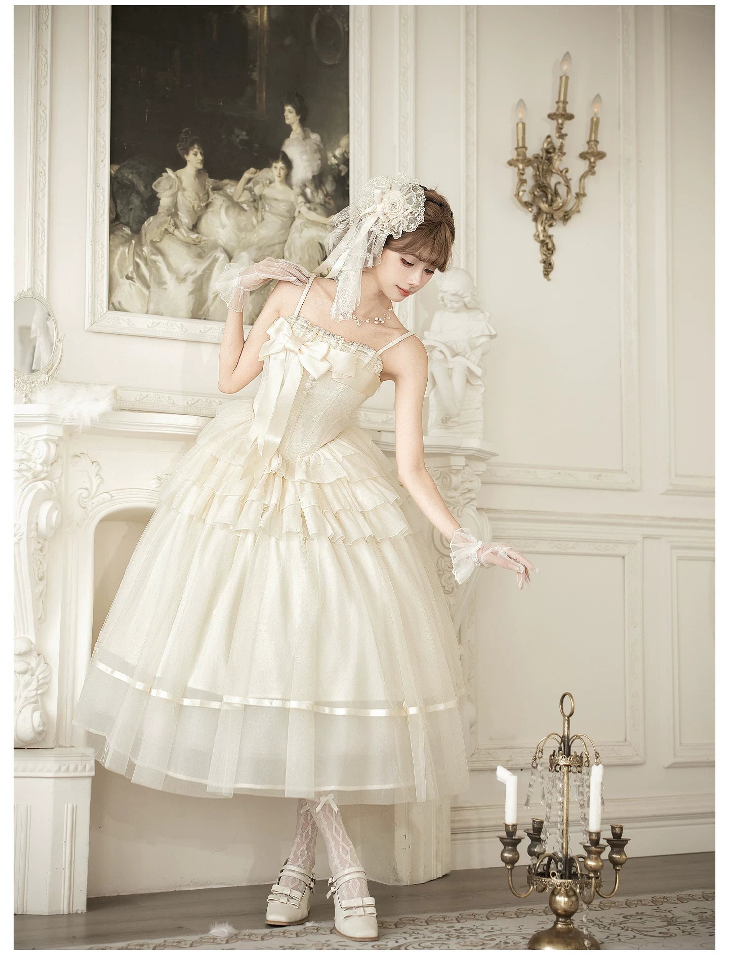 MistKiss Lily - Classic Lolita Tiered Hem JSK Dress, Fishbone Waist 45318:853803