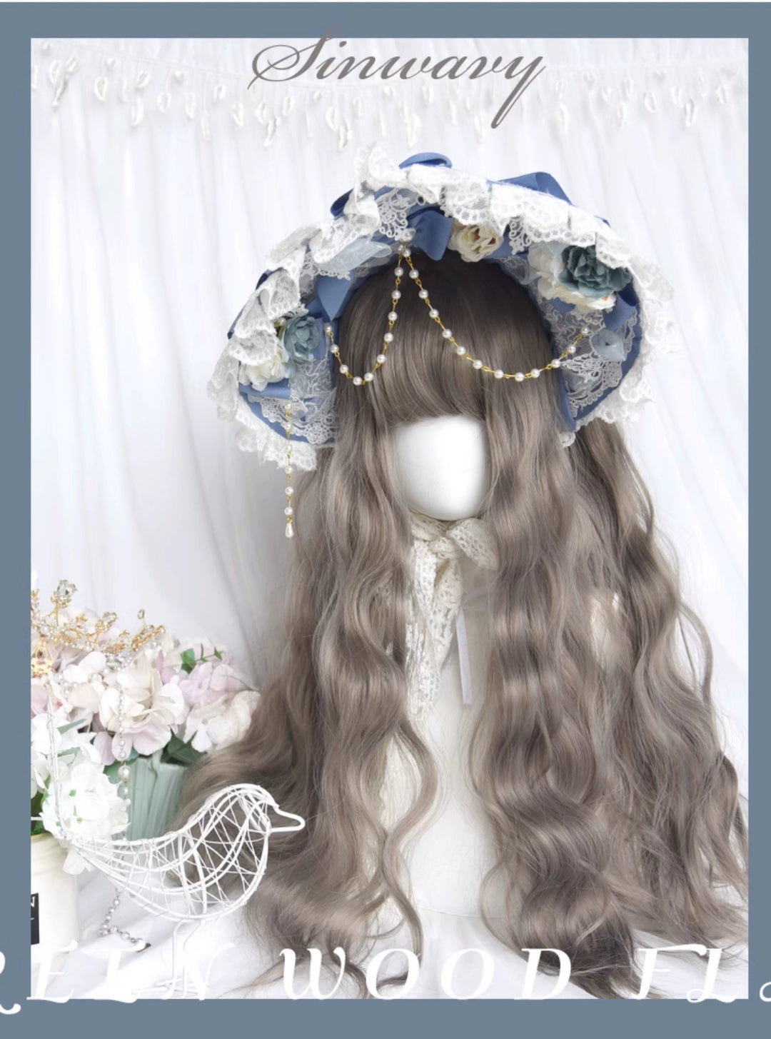 Sinwavy~Elegant Lolita Wig Ash Linen Grey Curly Wig   