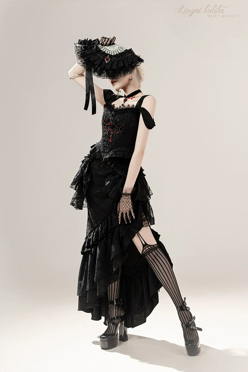 Lingxi Lolita~Lord of the Night~Gothic Lolita Skirt Suit Mermaid Skirt and Fishbone Bodice 42159:730279