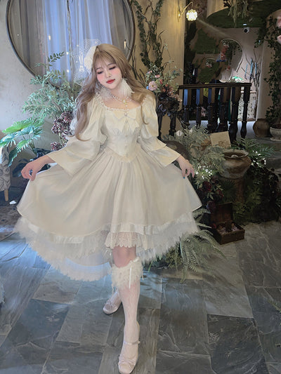 HardCandy~Plus Size Fishbone Birthday Lolita Dress L creamy white 