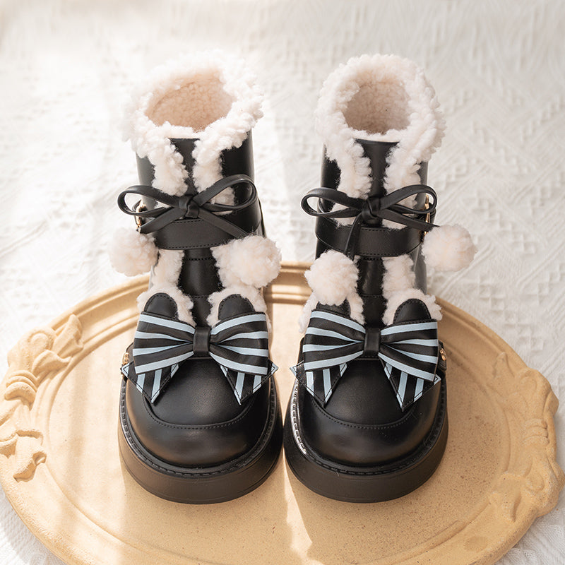 Beauty Bunny~Milk Bear~Winter Lolita Shoes Thick Sole Fleece Snow Boots 34 Black 