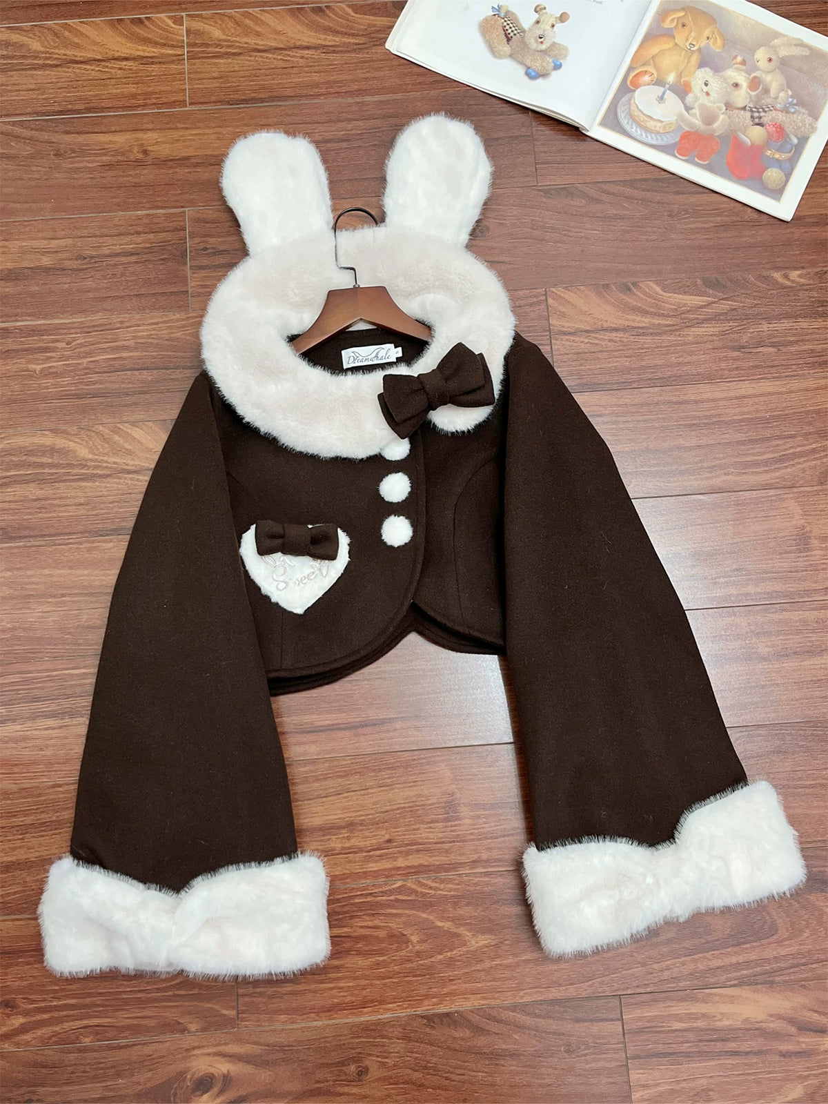 Rabbit Heart Knot - Sweet Lolita Winter Short Coat, Detachable Bunny-Ear Collar 45891:866915