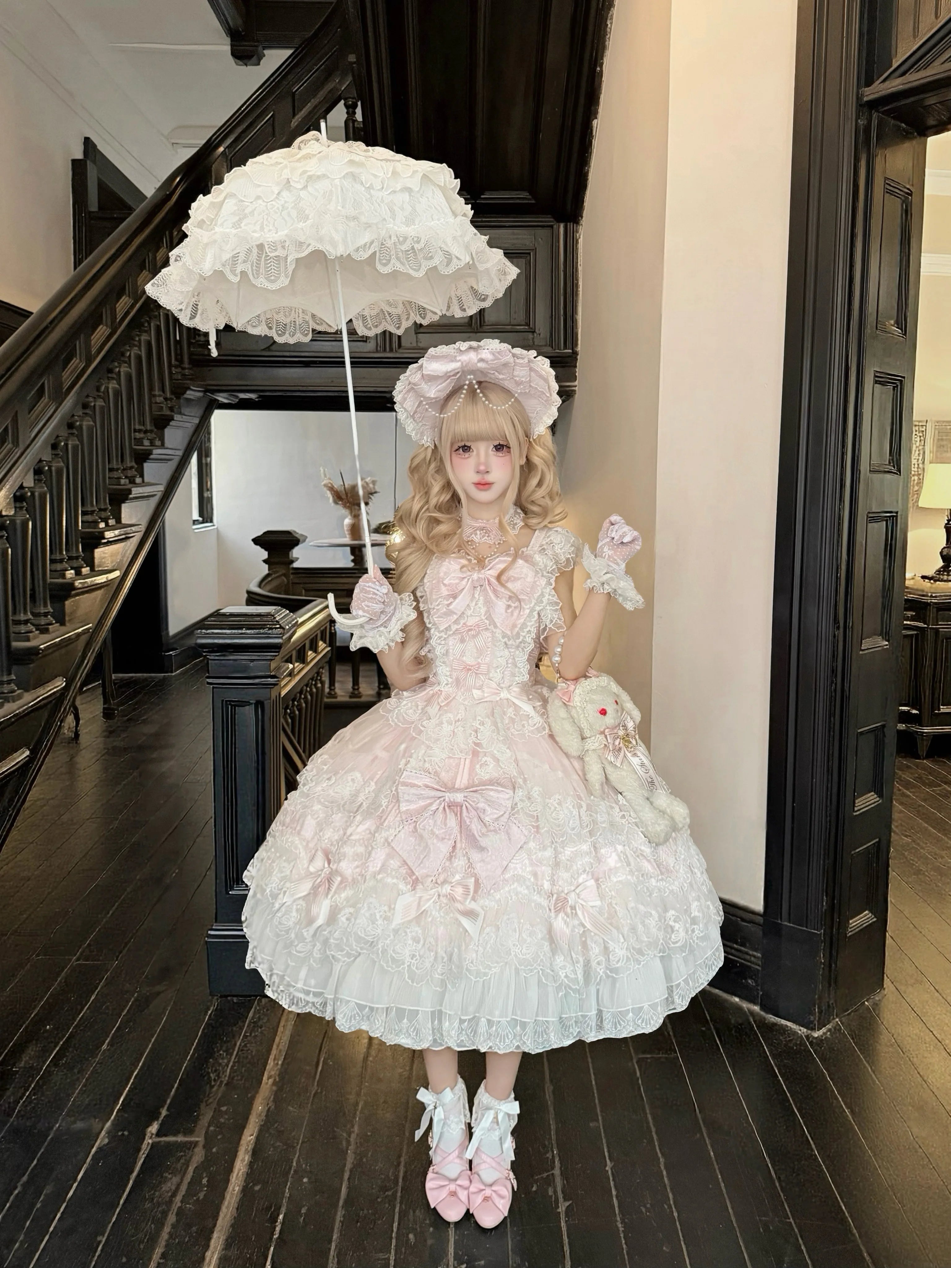 Sakura Blossom Dream - Dreamy Sweet Lolita JSK Dress, Abundant Lace & Bows