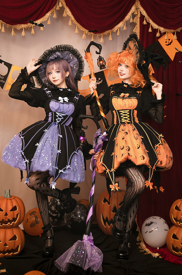 Lemon Honey~Halloween Gothic Lolita Jumper Dress Pumpkin Skirt Dress   