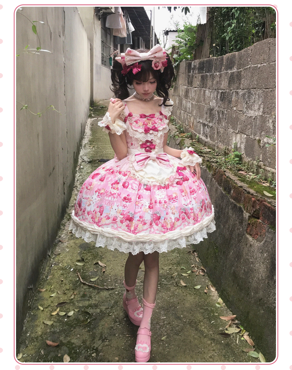 Bavarois Dessert Bunny - Sweet Lolita Strawberry Print JSK Dress 45546:855008
